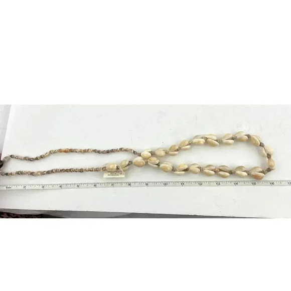 VTG Cowrie Shells Natural Seashells Beaded Long Necklace Handmade 32" - Picture 7 of 8